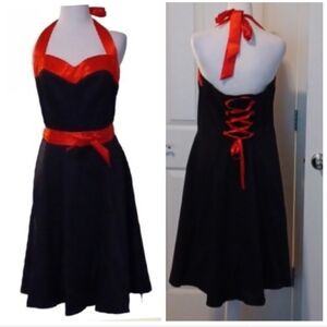 🏍 New Elegant Black and Red Halter Dress
